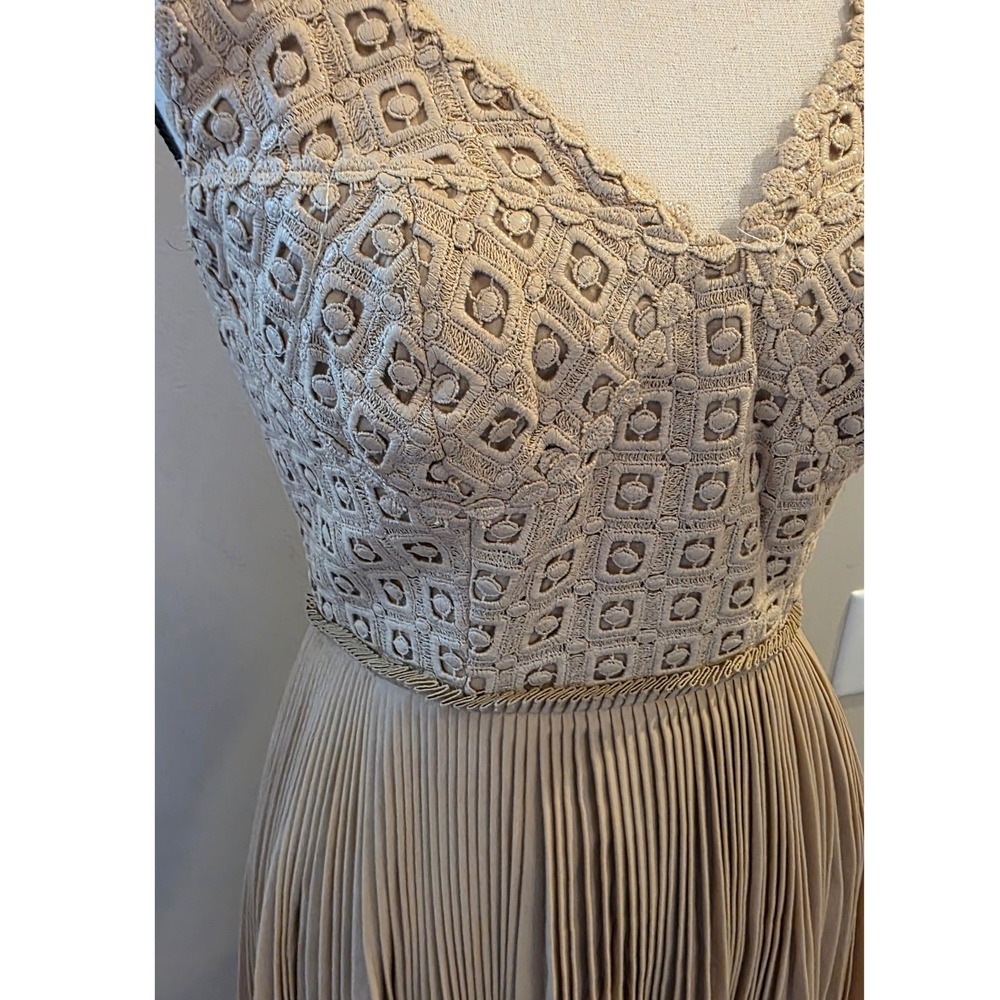 Catherine Malandrino Beige Lace Bodice Pleated Skirt Fit Flare Dress Size 6 - Picture 2 of 11